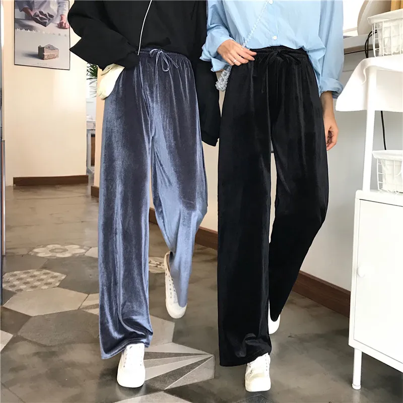 

Новые золотые бархатные широкие брюки, женские осенне-зимние спортивные вельветовые штаны с высокой талией, большие размеры, S-4XL, повседнев...