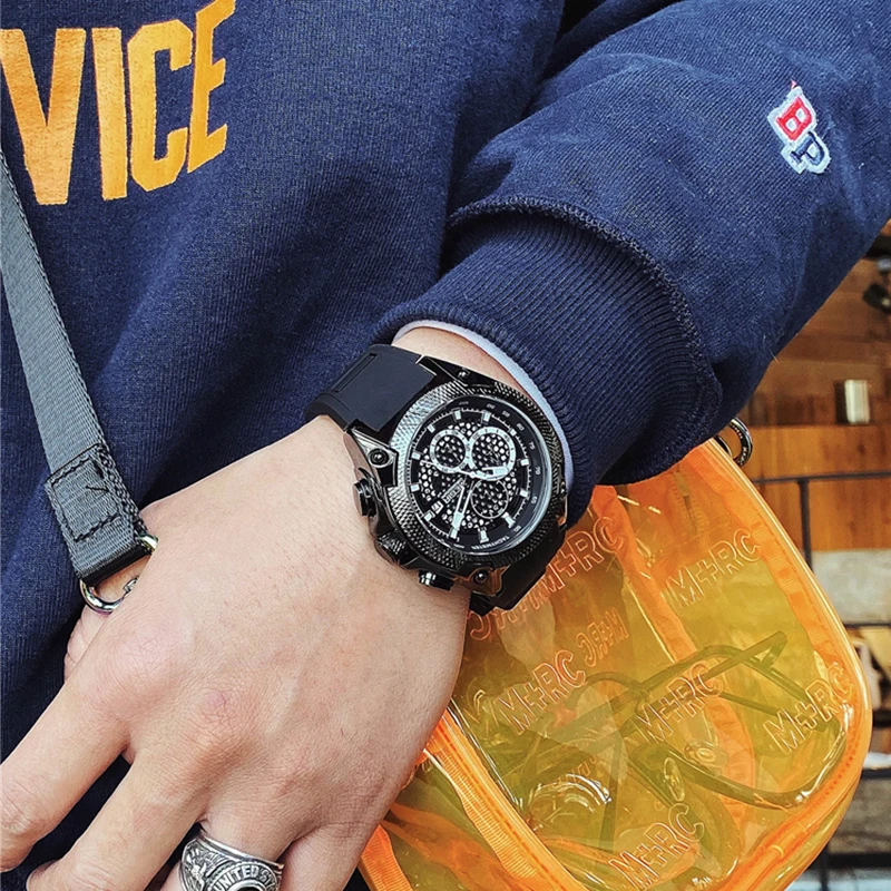 

MEGIR Креативные мужские часы с большим циферблатом Лидирующий бренд Роскошные Силиконовые спортивные часы Relogio Masculino наручные часы с хронографом мужские часы