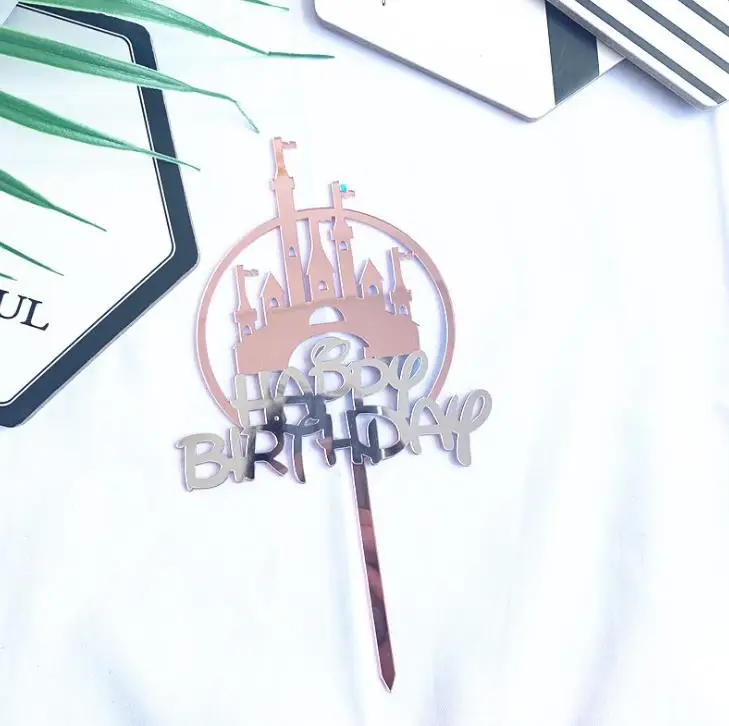1 шт. милые с днем рождения акриловые топперы для торта серебряный розовый замок