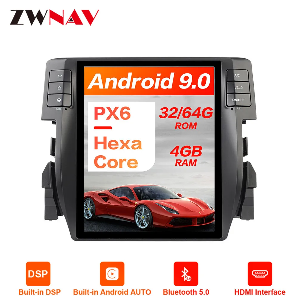 Tesla стиль Android 9,0 DSP Автомобильный gps навигатор для Honda Civic головное устройство мультимедийный плеер радио магнитофон