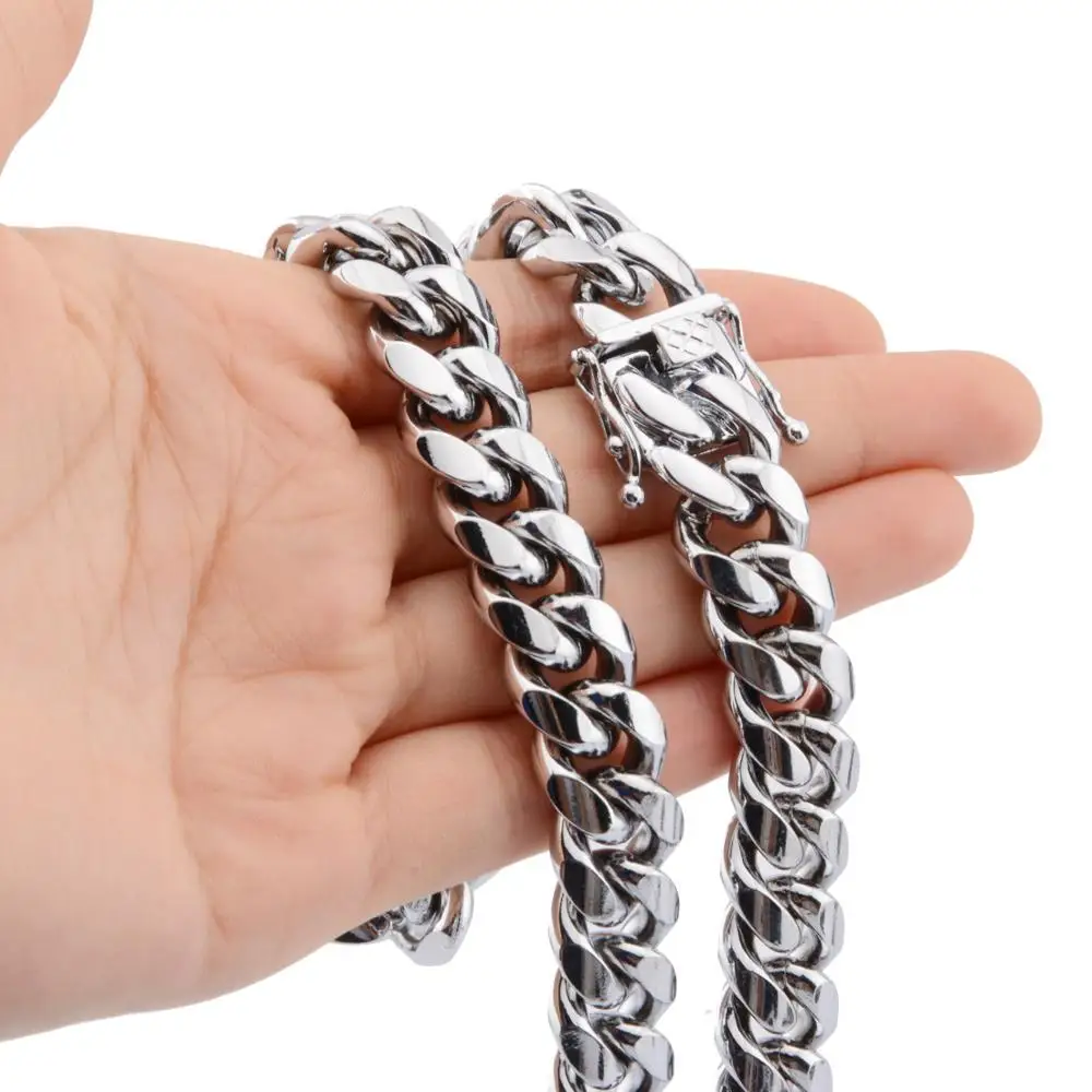 

8mm/10mm/12mm/14mm 316L Stainless Steel Jewelry High Polished Miami Cuban Link Necklace Men Punk Curb Chain Butterfly Clasp