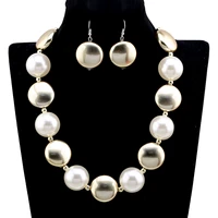 zenithfashion new big imitation pearl beaded necklace and earrings statement handmade choker necklace jewelry sets for girls