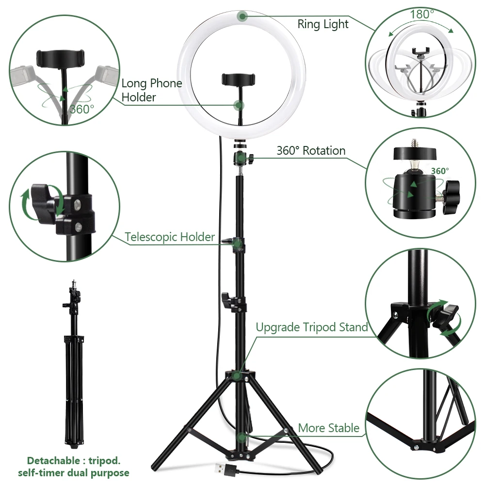 10 Inch Led Ring Light Usb RGB Ringlamp USB Photo Selfie Lamp with Remote Phone Stand for Streaming Video Photography | Электроника