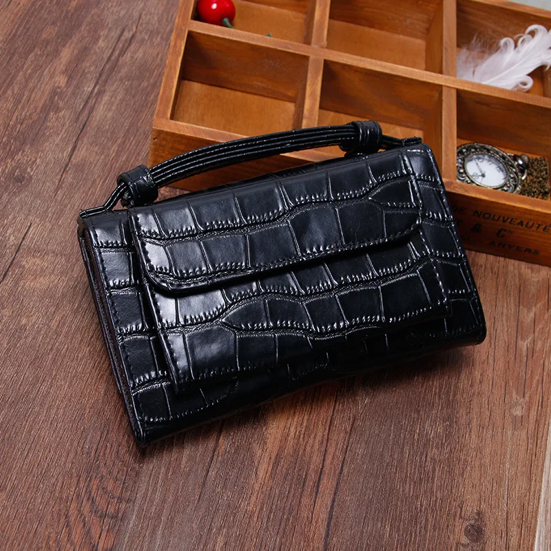

Women Fashion Shoulder Bag Sliver Chain Crocodile Pattern Bag Genuine Leather Crossbody Flap Bag Wallet