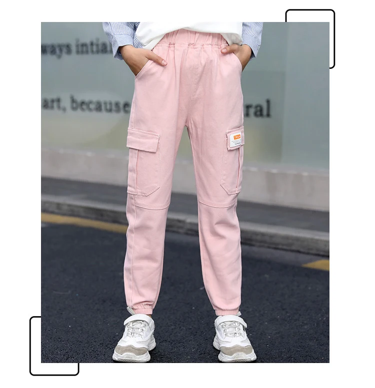 Трендовая одежда штаны для девочек хлопковые брюки-карго спортивные брюки со