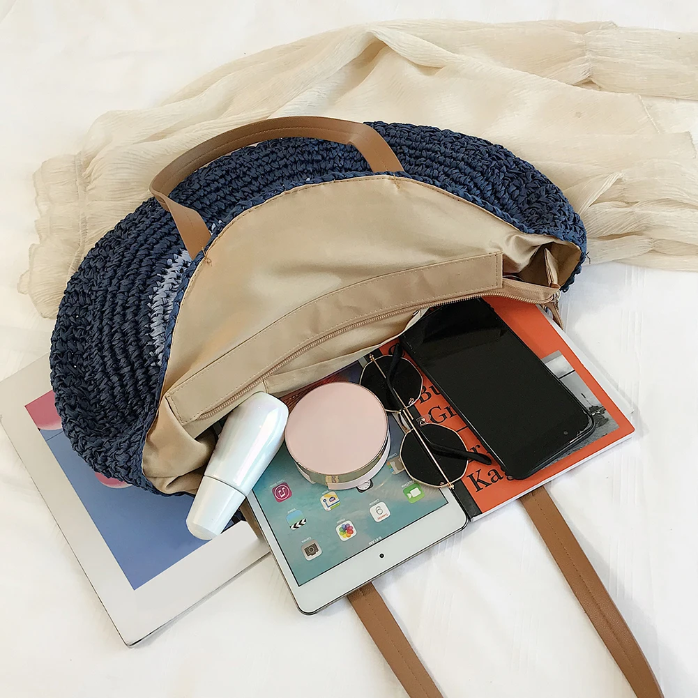 

Summer Straw Rattan Bag for Women Splicing Woven Ladies Messenger Bags Female Beach Tote Bag Casual Handbag Sac de paille femme