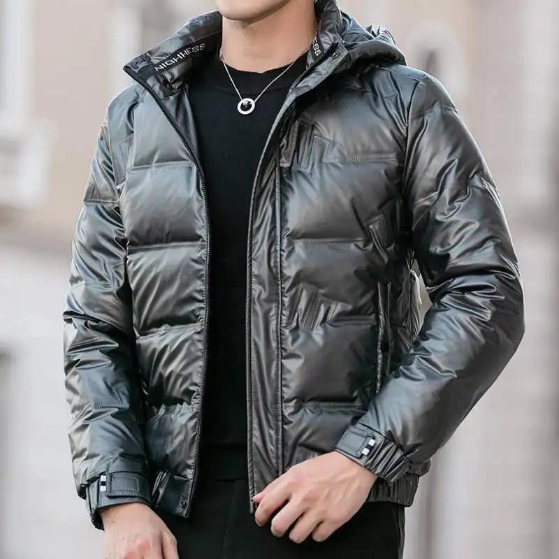 Down Jacket Men's Autumn and Winter Short Thickening Trend Hooded New Male 80 Duck Down Coat Top