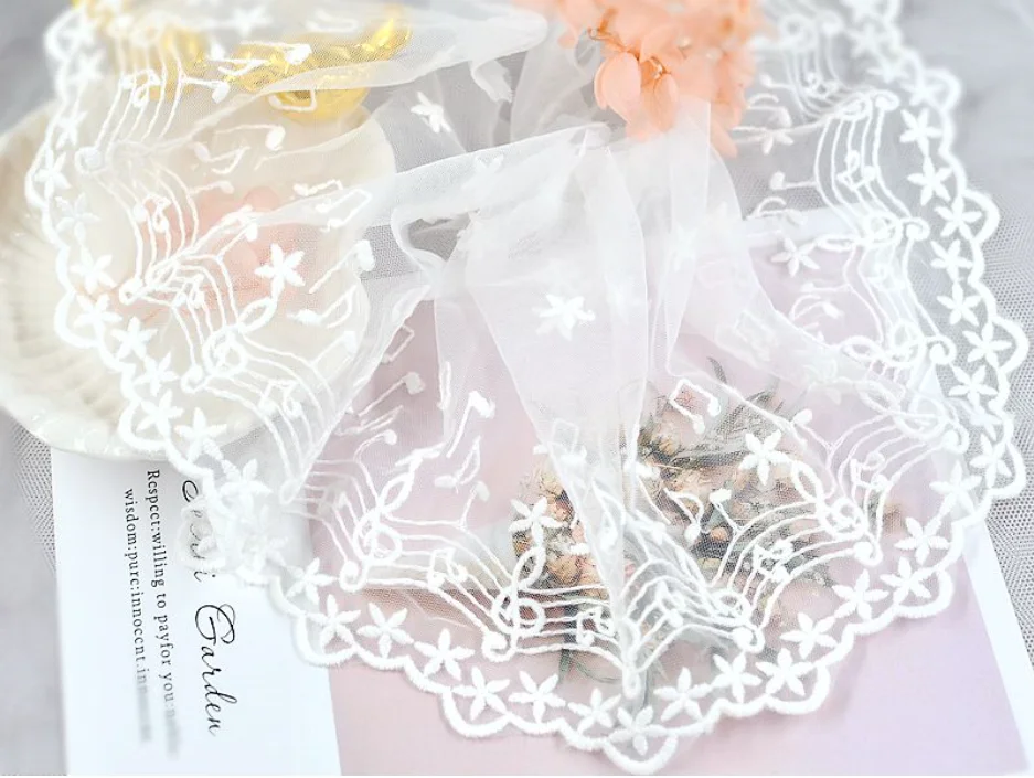 1 м/лот ширина 13 см изящные белые ноты Кружевная аппликация отделка Лента вышитая