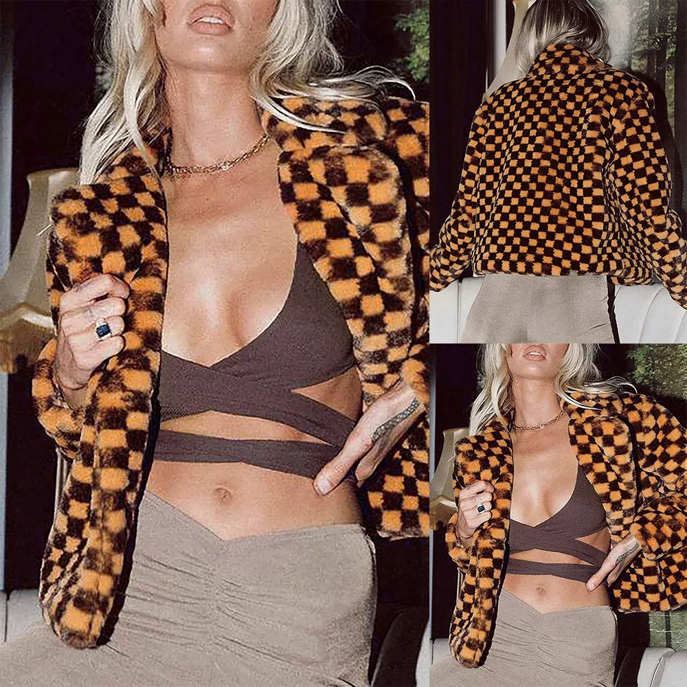 

Fashion Jacket Autumn Plaid Printed Women Blazer Tops Jacket Turn-Down Collar Party Club Ladies Zipper Tops Coat Outwear