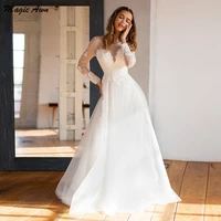 magic awn bohemian wedding dresses 2021 long sleeves lace appliques princess beach a line bridal gowns illusion robe de mariage