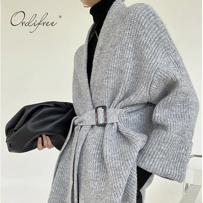 

Женский Повседневный вязаный кардиган Ordifree, уличная одежда свободного покроя, плотный теплый длинный свитер, кардиган, Осень-зима 2022
