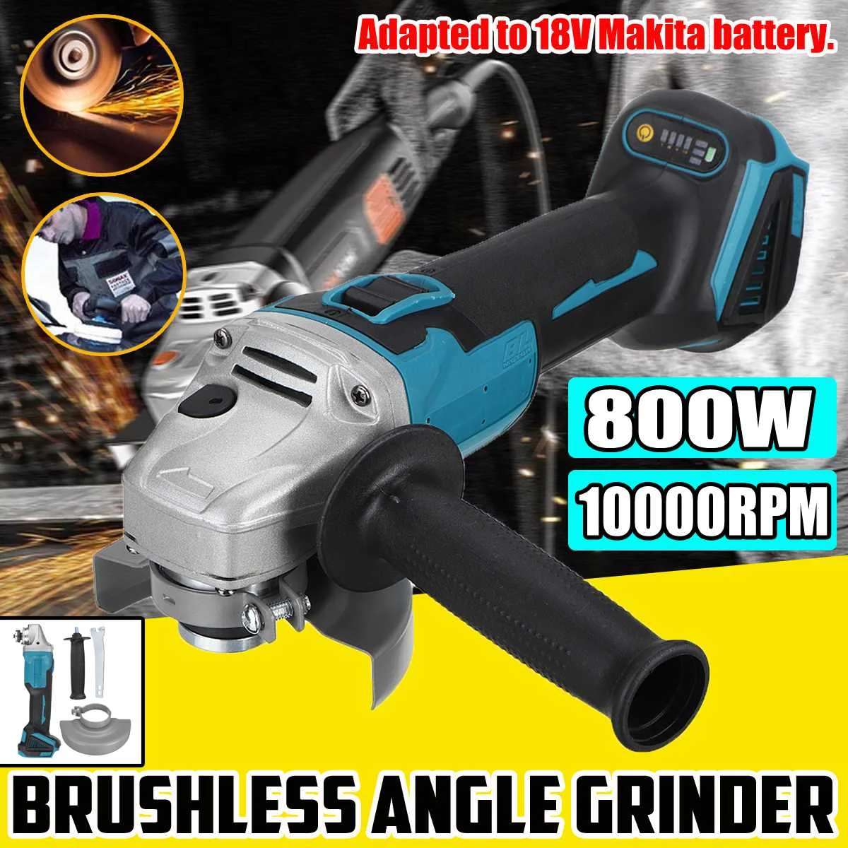 

125mm 4 Speed Brushless Electric Angle Grinder Grinding Machine Cordless DIY Woodworking Power Tool For 18V Makita Battery