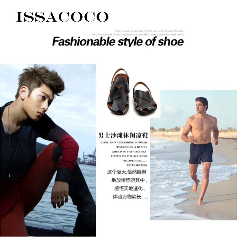 

Summer Men's Genuine Leather Slippers Sandals Beach Shoes For Men Outdoor Casual Mans Shoes Male Flat Sandal Slip On Shoes Men