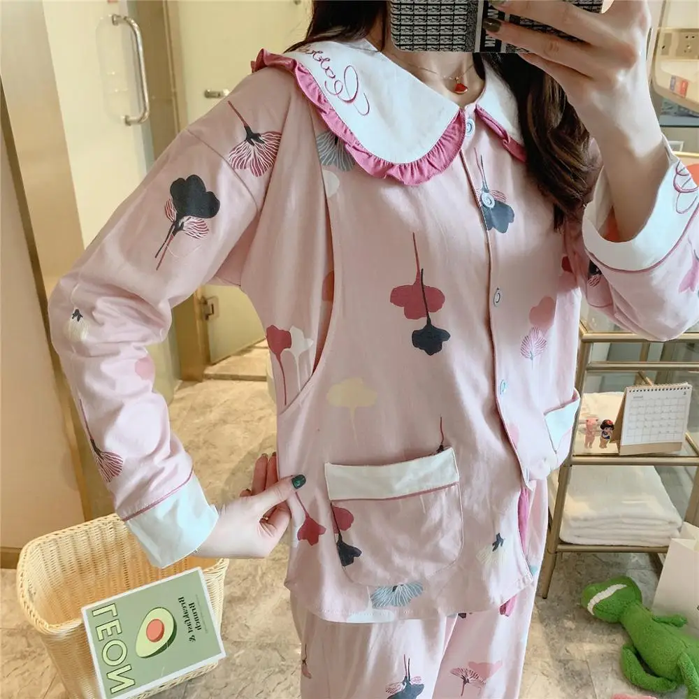 Пижама для кормящих матерей 2020 новая пижама с длинными рукавами и принтом