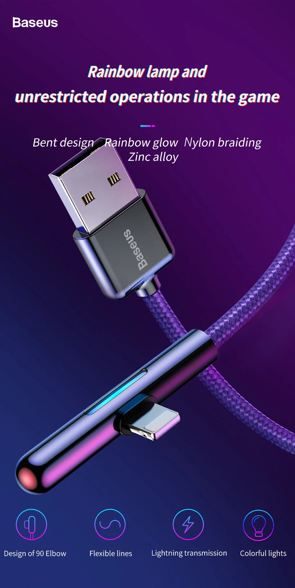Usb-кабель Baseus для iPhone XS XR 11 Pro Max USB зарядный кабель для передачи данных светодиодный локоть 2,4 А кабель для быстрой зарядки для iPhone кабель для синхронизации данных