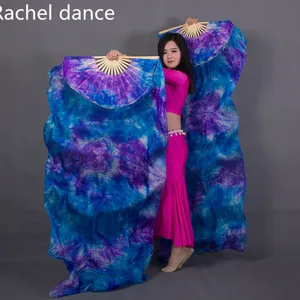 Китай, настоящий 100% шелк, веер для восточных танцев с градиентом огня, для танца живота, для выступлений на сцене, веер для танцев, разные цвета, 1 пара