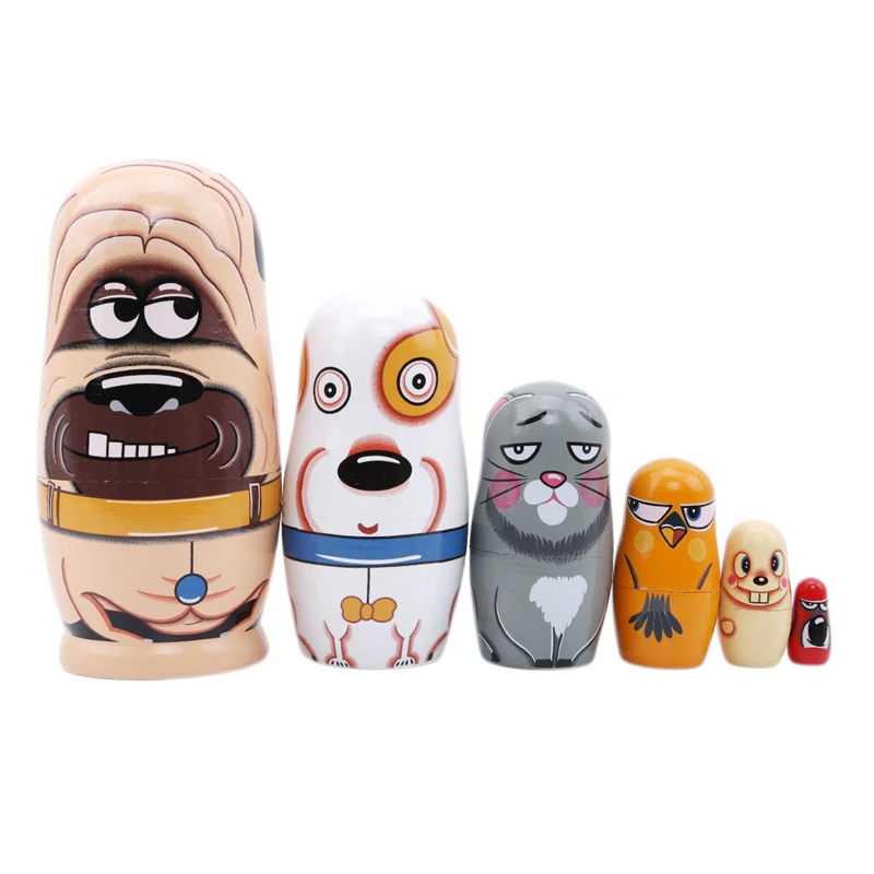 

New Arrival Wooden Toys Set Russian Nesting Dolls Hand Painted Animals Matryoshka Doll Toys For Kids Children Gift