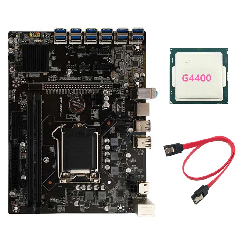 b250c btc mining motherboard with g4400 cpusata cable lga1151 12xpcie to usb3 0 graphics card slot supports ddr4 ram free global shipping