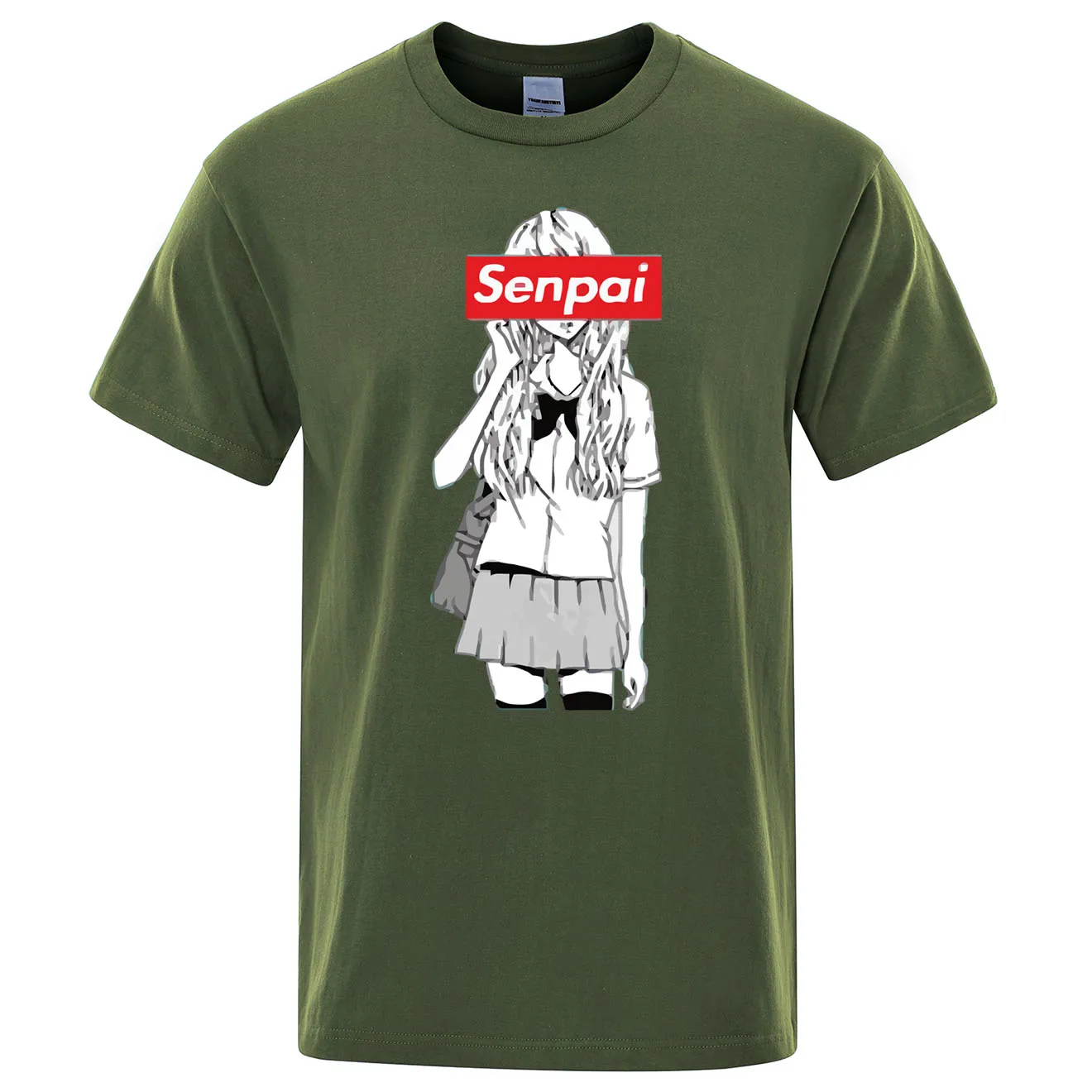 Senpai Anime Girl Nerdy Print T Shirt Summer Cotton Men's T-shirt Manga Streetwear Tee Tshirt Unisex Harajuku Clothes Tops Tees - Цвет: army green 6