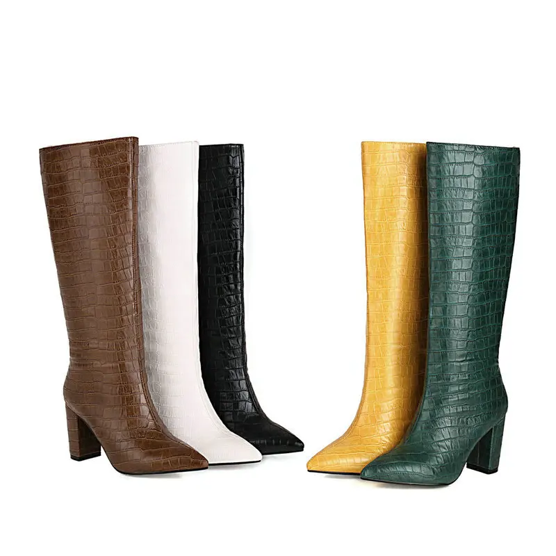 

Женские сапоги до колена, с острым носком, на квадратном каблуке