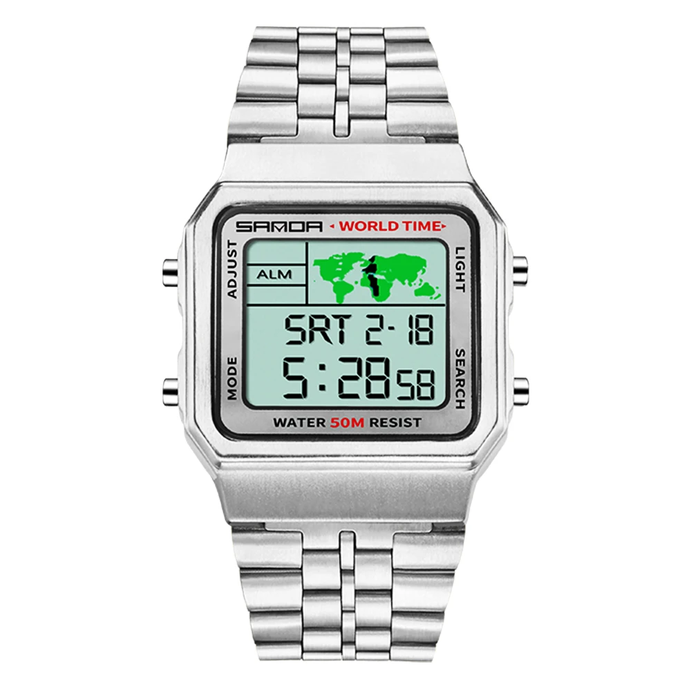 Sanda LED Digital Men's Sports Watches Top Brand Ladies Electronic Wrist Watch 2020 Waterproof Stainless Steel Elegant Watches