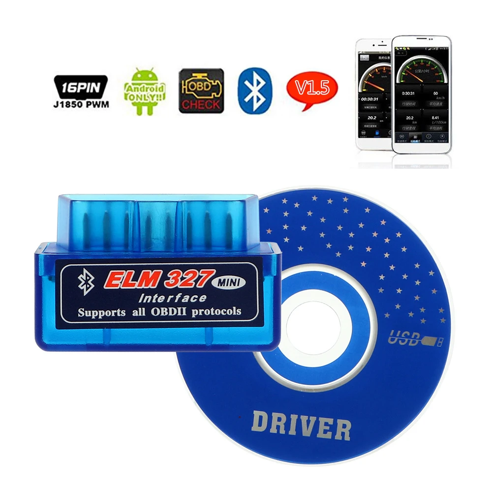 Мини ELM327 Bluetooth V2.1/V1.5 OBD2 автомобильный диагностический инструмент для чтения
