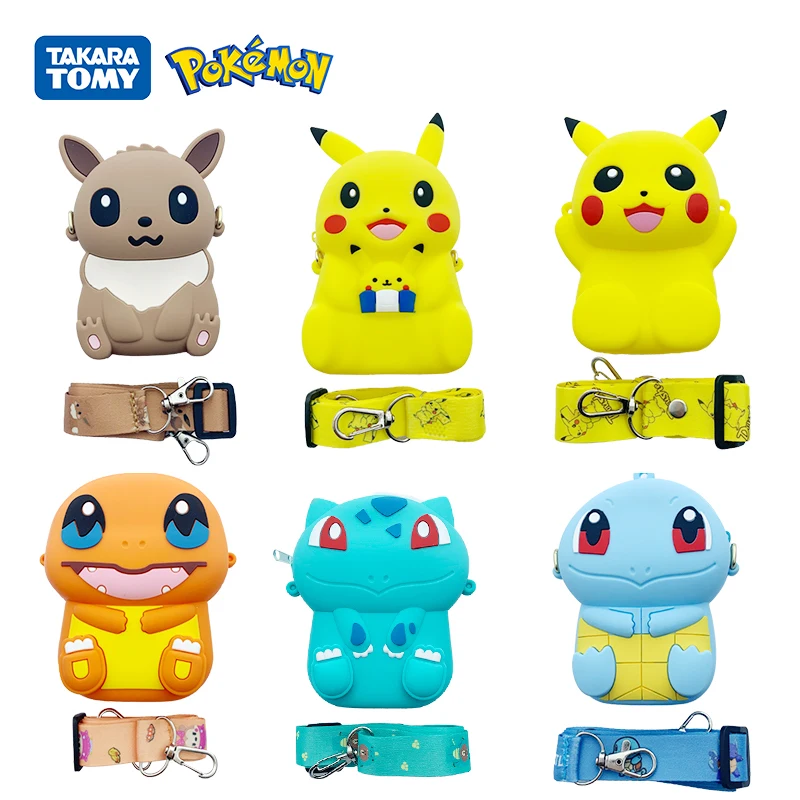 Original Pokemon Pikachu Eevee Silicone Coin Purse Cartoon phone Bag Cute Fashion Anime Figure Shoulder Bag Toys Children Gifts