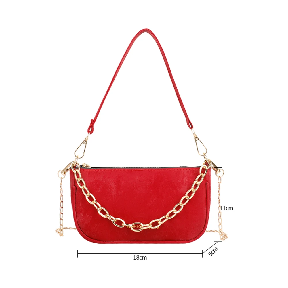

Fashion Solid Color Handbag Women Scrub PU Leather Shoulder Purse Female Scrub PU Chain Hobo Underarm Bag