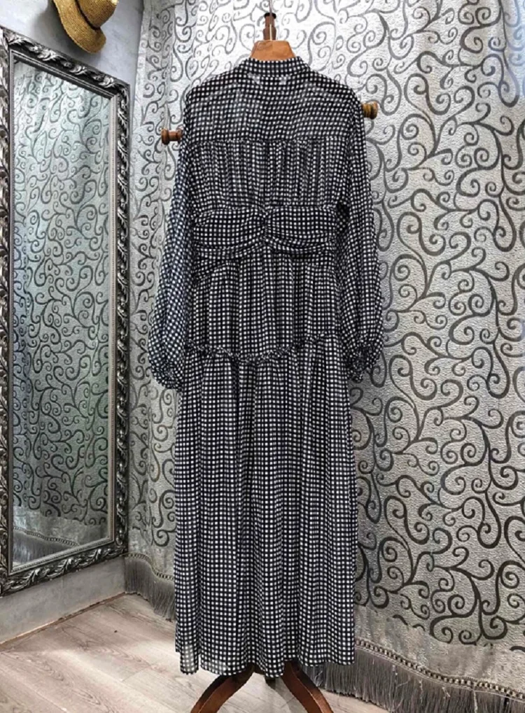 

Vintage Long Dress 2020 Autumn Winter Style Women Geometric Print Pleated Patchwork Long Sleeve Casual Party Elegant Maxi Dress