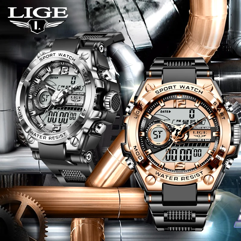 

LIGE Men's Watch Military Sports Outdoor 50M Waterproof Man Digital Wristwatch Multi Functional G-Shock Relogio Masculino