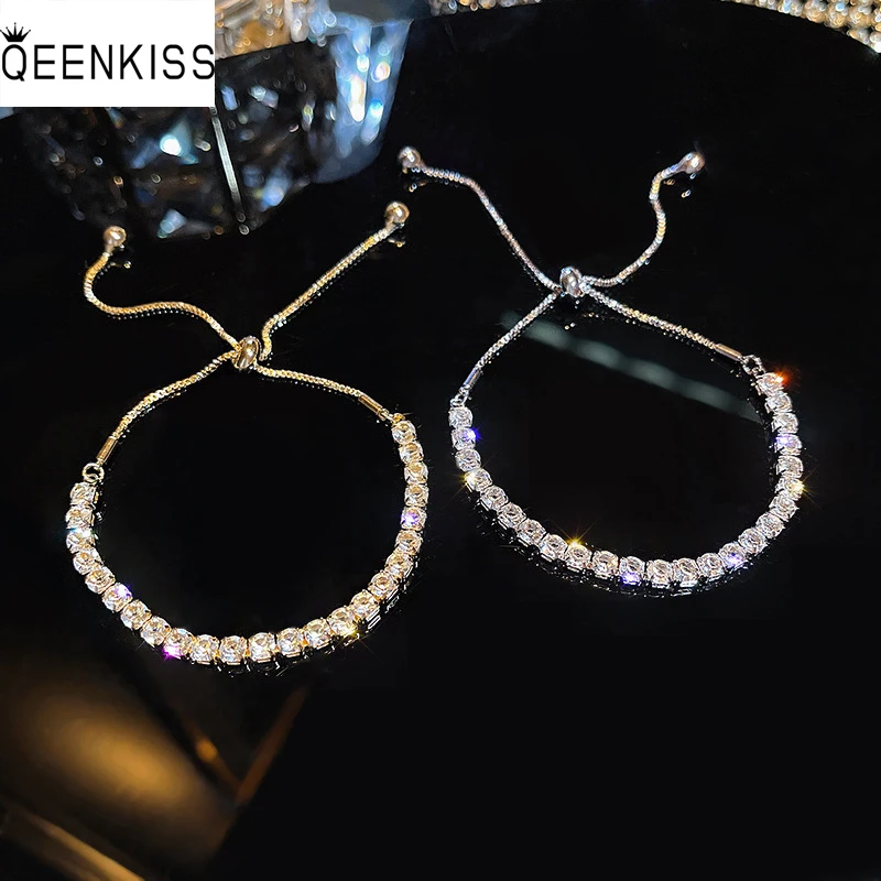 

QEENKISS BT703 Fine Jewelry Wholesale Fashion Trendy Woman Girl Birthday Wedding Gift AAA Zircon 18KT Gold Bracelet