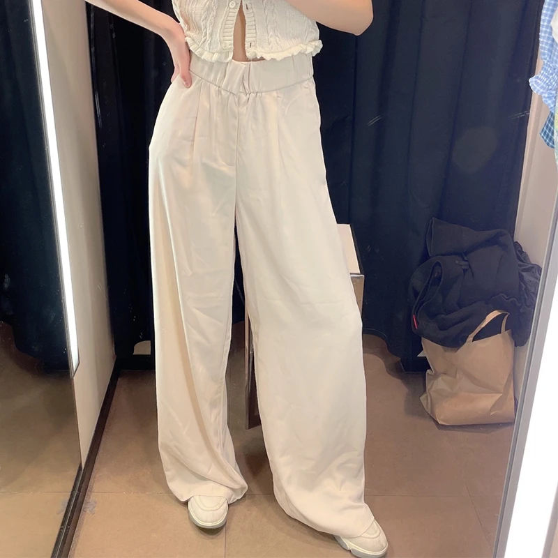 

ZA Women Solid Casual Wide Leg Pants Spring Summer 2021 Women's Korean Zipper High Waist Loose Two Colors Pants Trousers