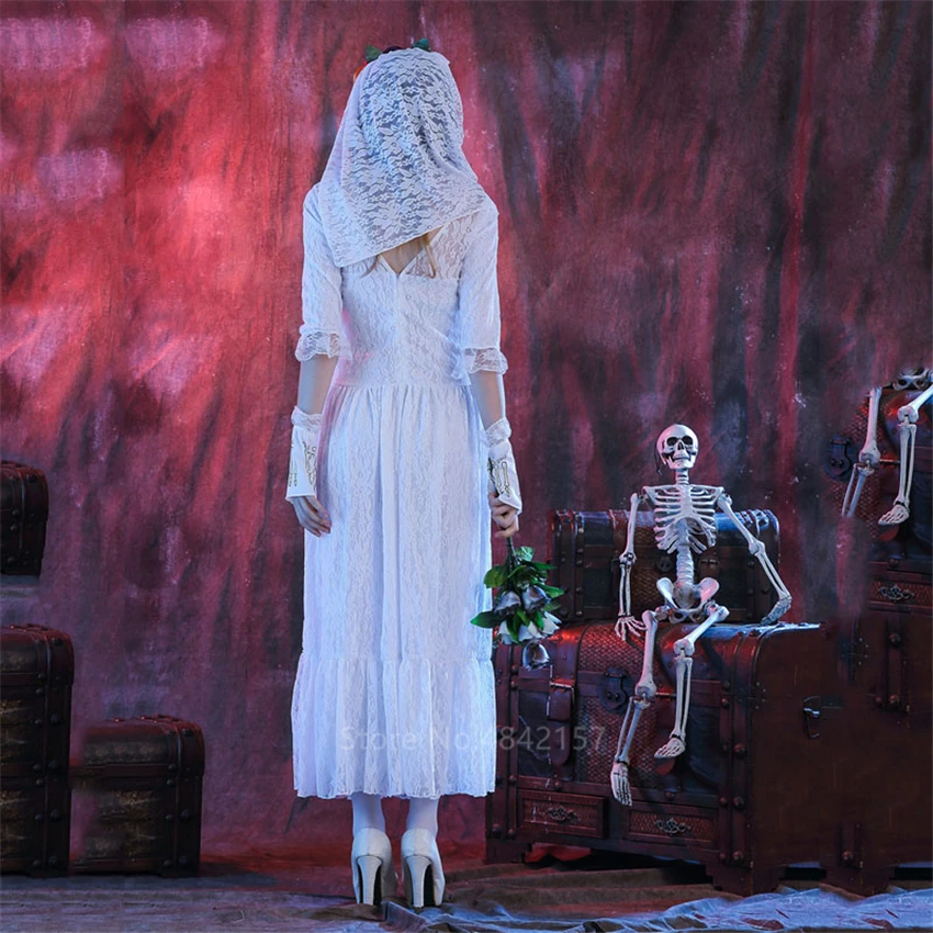 Платье на Хэллоуин со скелетом для невесты страшный женский костюм косплея с