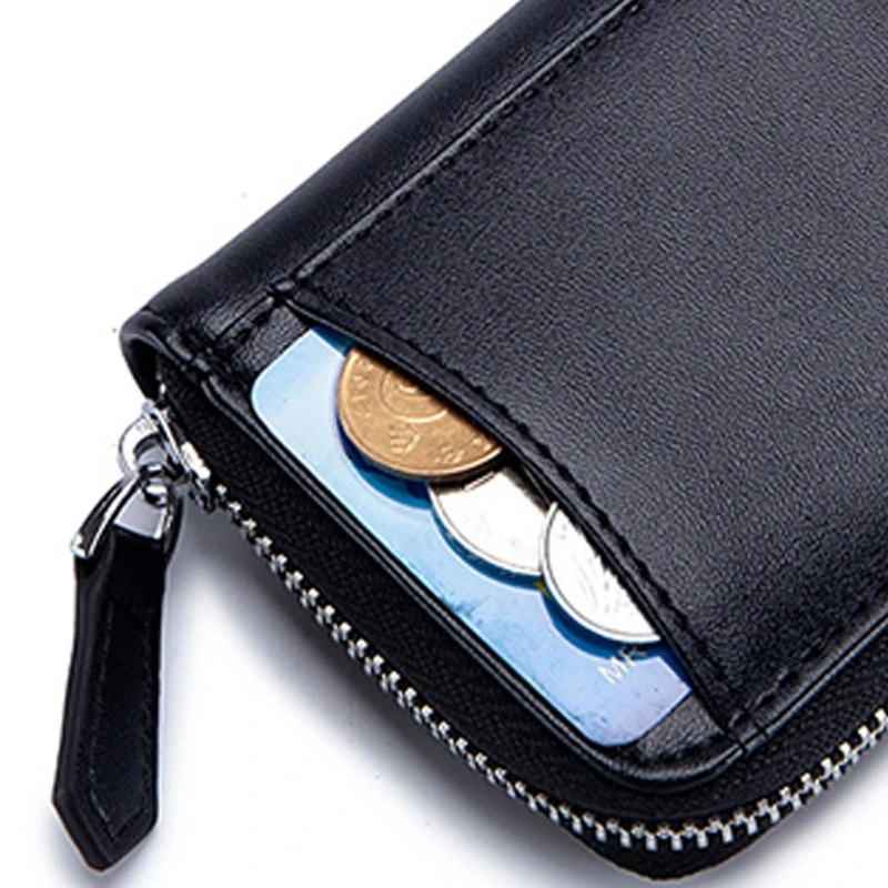 

Leather Credit Card Wallet RFID Zipper Coin Purse Holder Pouch Cash Pocket Organizer