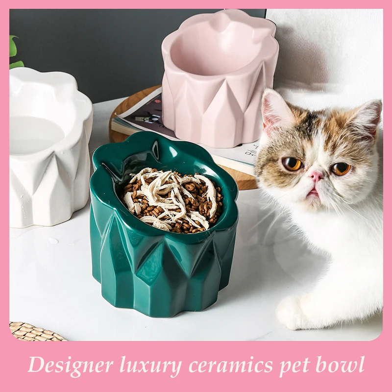 

Luxury Pink Pet Bowl Ceramics Designer Cat Bowl Raised Small Dog Bowl Ceramic Cute Pet Products High Quality Food Feeder