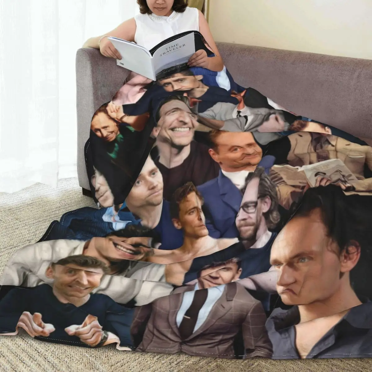 Плед в клетку с коллажем Tom Hiddleston Коралловое флисовое декоративное портативное