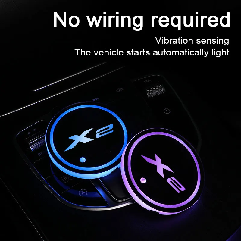 

7 Colors Led Atmosphere Light Luminous Car Logo Water Coaster For BMW X2 2006 2008 2009-2015 2016 2018 2021 Auto Accessories