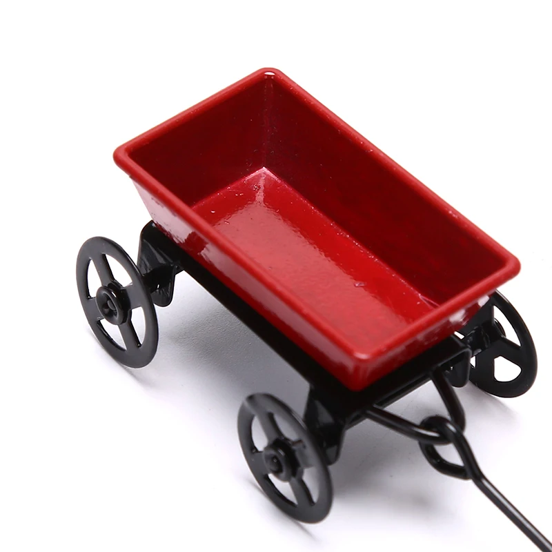 

New Mini Cute Dollhouse Miniature Metal Red Small Pulling Cart Garden Furniture Accessorie Home Decor Gift Toy gifts Ornament