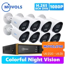 Movols 1080P AI красочная система ночного видения CCTV H.265 + наружный водонепроницаемый комплект видеонаблюдения 8CH DVR комплект камеры безопасности