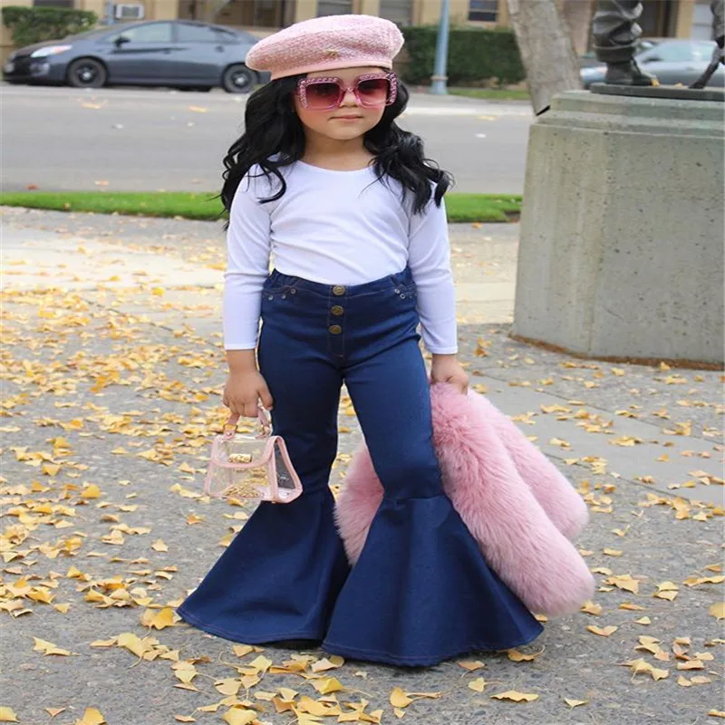 Бесплатная доставка одежда для маленьких девочек джинсы с пуговицами и