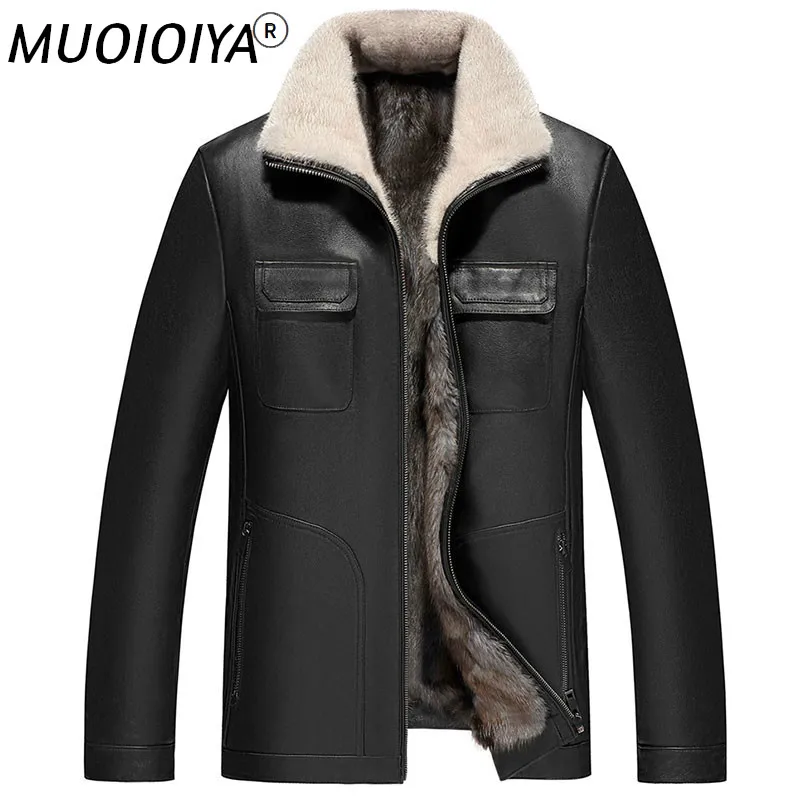 

MUOIOYIA Men Clothing 5XL Winter Real Leather Jacket Mens Goatskin Shearling Men's Jackets 100% Mink Fur Coat Ropa Hombre LXR366