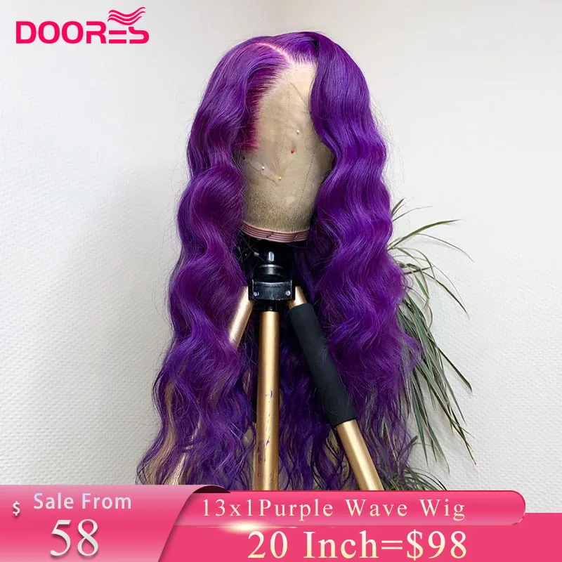 Парик из человеческих волос фиолетового цвета с волнами на лбу и прозрачной сеткой для женщин темнокожего цвета для косплея, 30 дюймов.