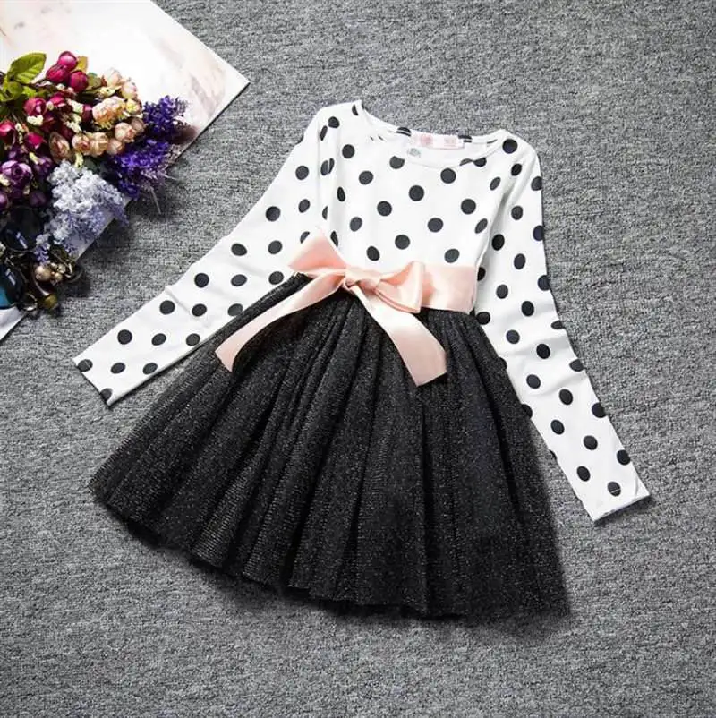LEAPPAREL/платье для девочек осенне-зимняя одежда в горошек с длинными рукавами