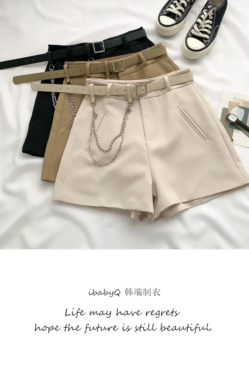 

2021 Summer New Fashion Hundred with High Waist Thin Suit Shorts Wide-legged Pants with Chain Belt Girl