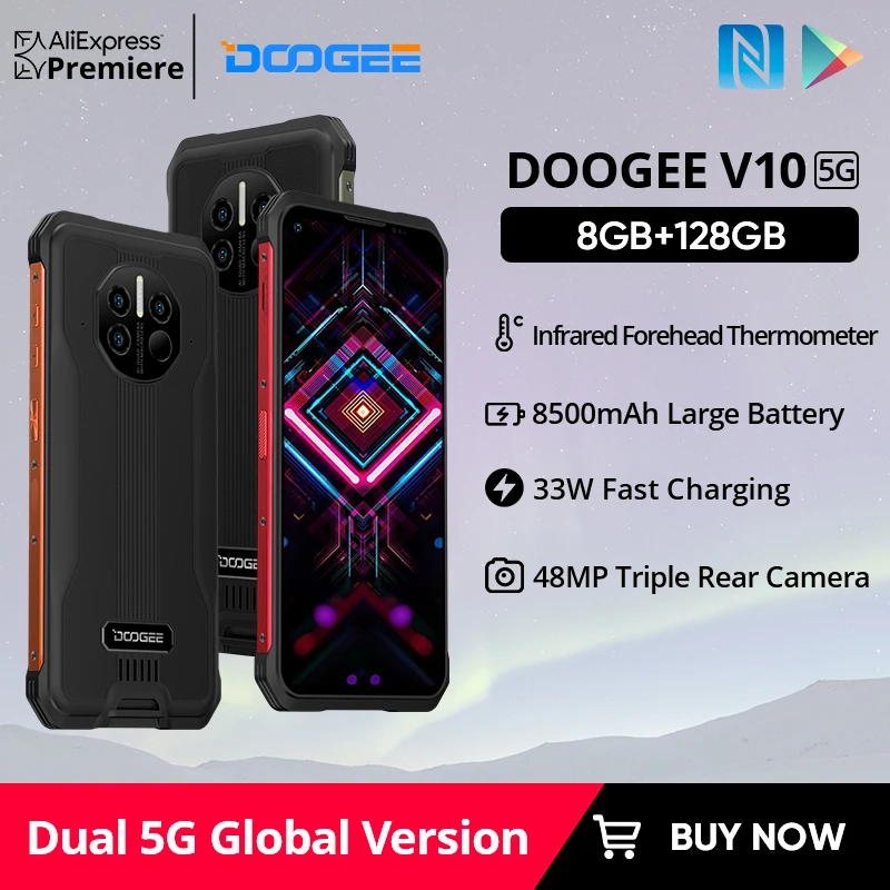 DOOGEE-Tel&eacute;fono m&oacute;vil inteligente robusto V10 Dual 5G versi&oacute;n global, smartphone con pantalla de 6,39" DotDisplay y c&aacute;mara trasera de 48 MP, bater&iacute;a de 8500 mAh, carga r&aacute;pida de 33 W, NFC-0