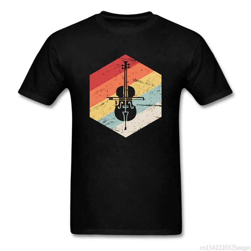 

O-Neck perform Tee Retro 70s Cello Men'S T Shirt Double Bass Violin T-Shirt Violin Patent Violin Player Gift Violinist Gift