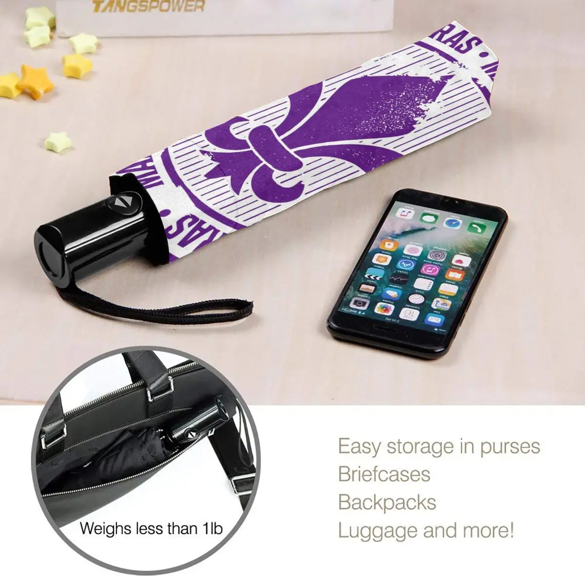 

Purple Vintage Mardi Gras Stamp Windproof Automatic Folding Inverted Umbrella Portable Paraguas for Man Woman