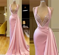 pink sparkly mermaid evening dresses dubai luxury beaded sequins sleeveless real image prom dress robe de femme custom made
