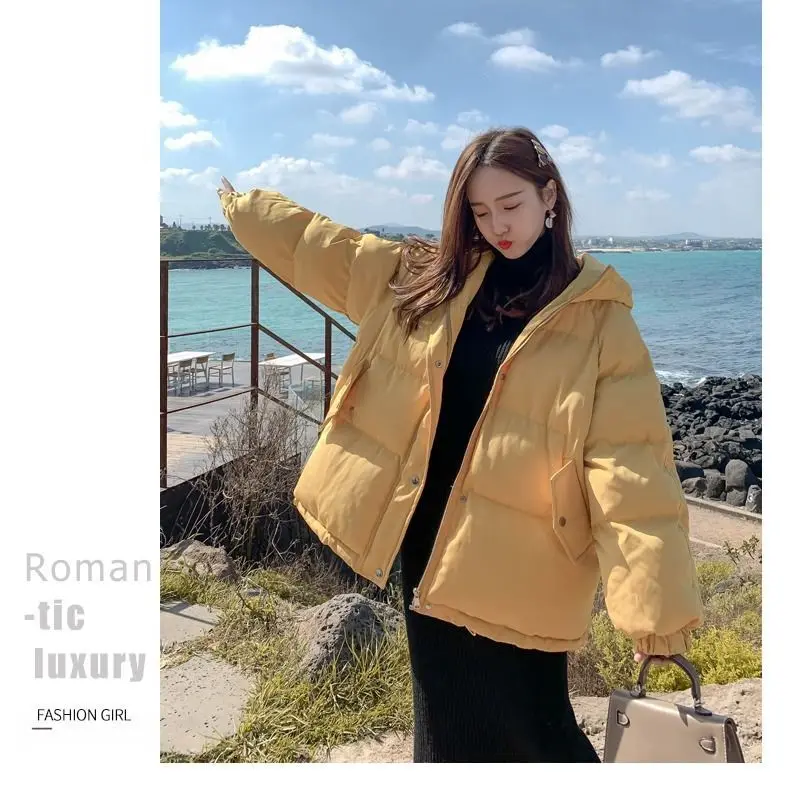 

Women Fashion 7 Colors Winter Hooded Puffer Jacket Korean Female Loose Long Sleeve Coat Harajuku Warm Oversize Parkas
