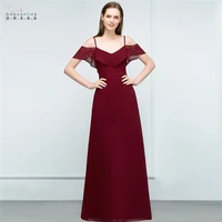 24 hours shipping burgundy chiffon evening dresses long backless double v neck formal wedding prom party gowns robes de soir%c3%a9e
